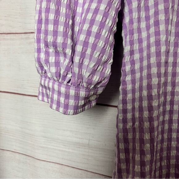 Zara Women's Blogger Style Lilac Gingham Pattern Rushed Side  Mini Dress Sz L - Picture 8 of 16